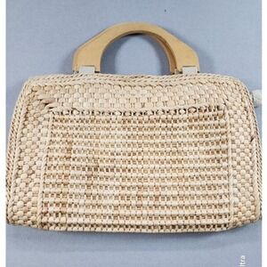 Garfinckel's Straw Bag Wooden Handle Vintage Made in Italy Boho Resort‎ Hippie
